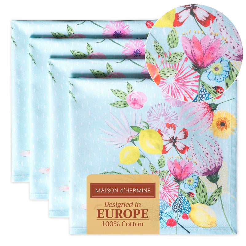 Maison d' Hermine Cloth Napkins Set of 4 100% Cotton Everyday Reusable Square Napkins Cloth Washable, Dinner, Party, Wedding, Restaurant, Spring/Summer (Jardin D'Ete - Mint, 20" x 20") - Image 1